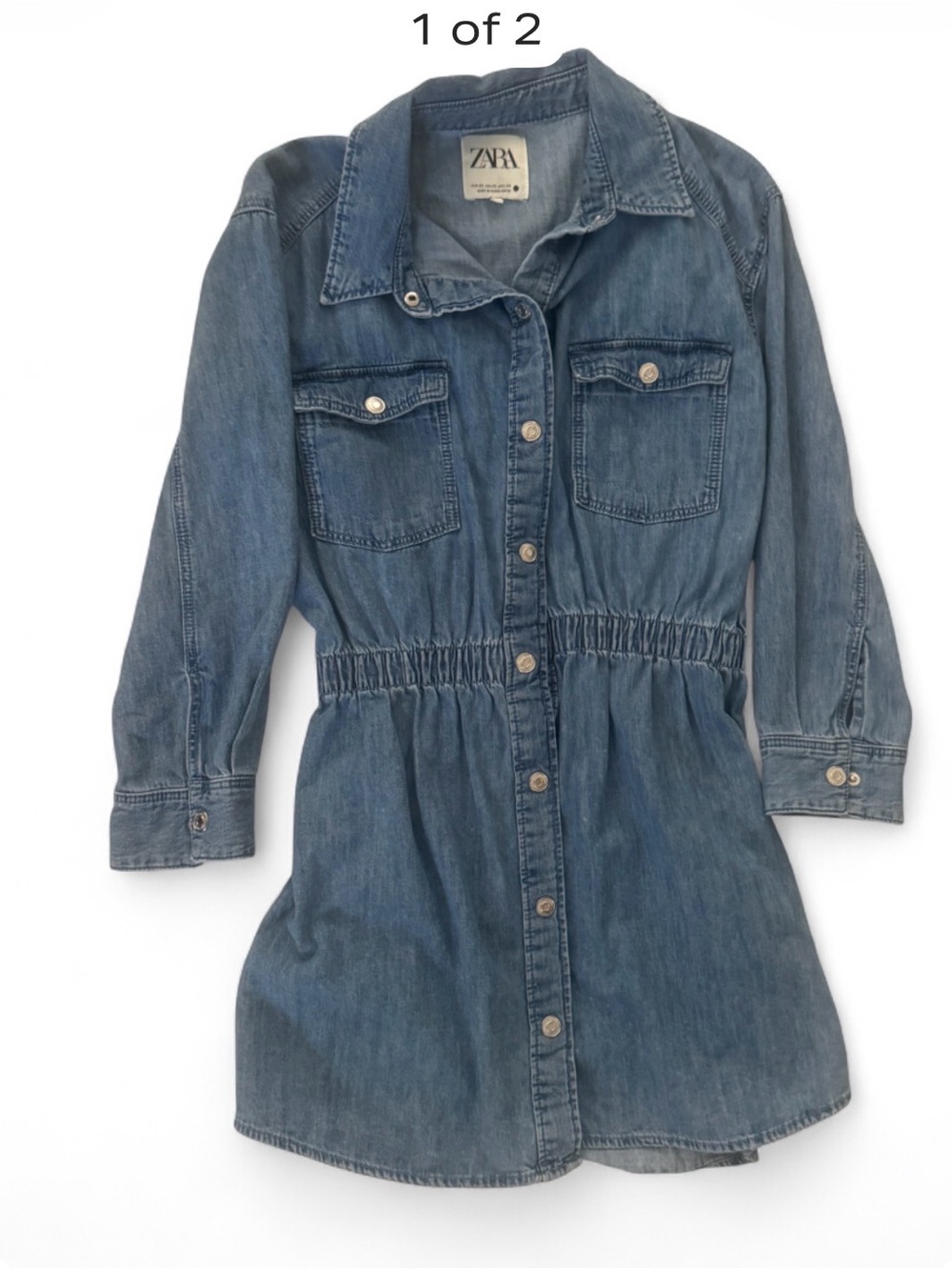 Zara Blue Denim Long-Sleeve Shirt Dress
